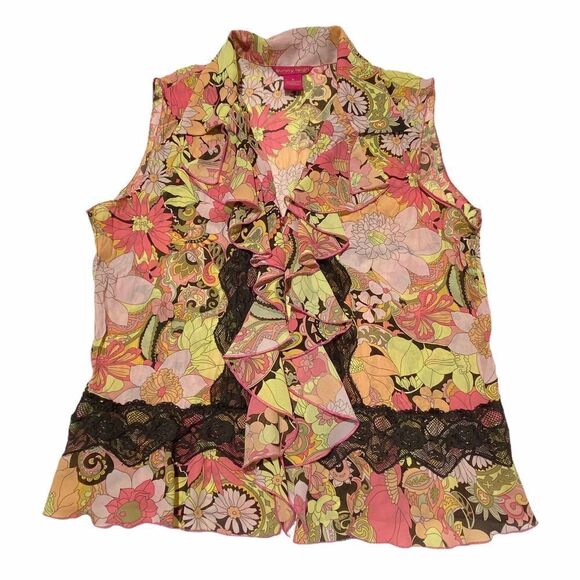 SUNNY Leigh Sleeveless Ruffle Floral Blouse Medium - Picture 5 of 8
